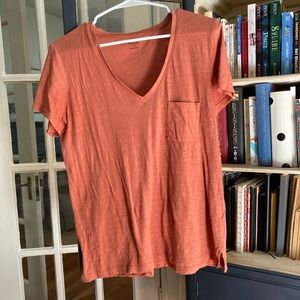 Madewell Coral V Neck Medium Shirt Cotton